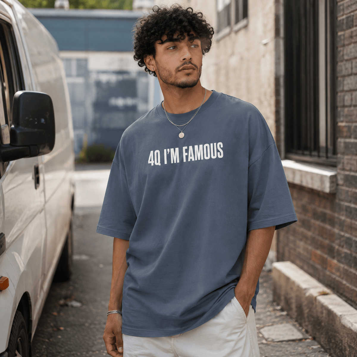 4Q I'M FAMOUS Oversized Faded T-Shirt | Premium Heavyweight Streetwear Tee | Brandabubble - Brandabubble