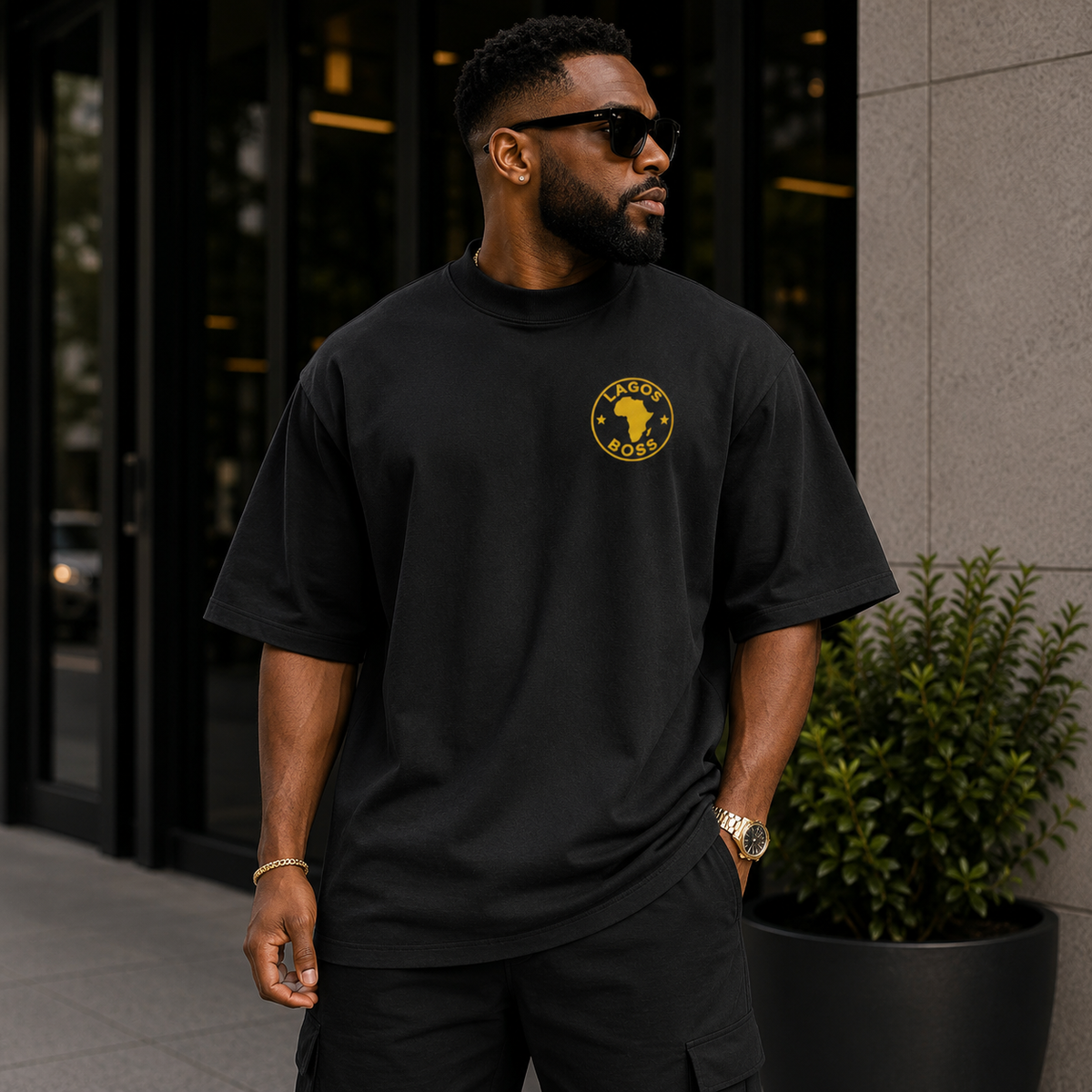 Lagos Boss Premium Embroidered Unisex Organic Oversized High Neck T-Shirt | Limited Edition | Brandabubble