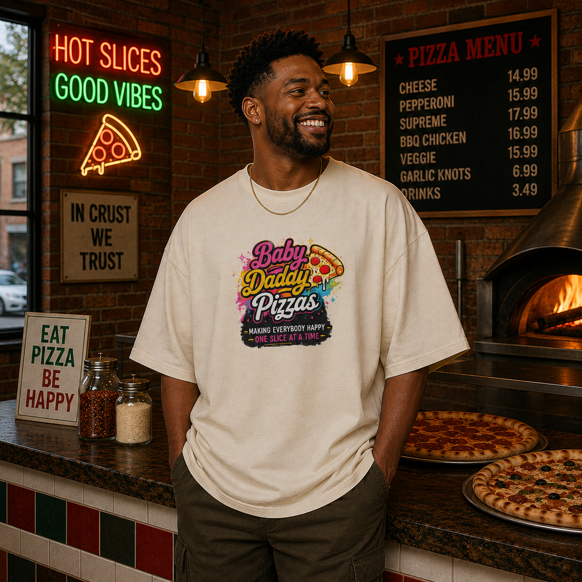 Baby Daddy Pizzas Premium Oversized Faded T-Shirt | 18+ Funny Streetwear Tee | Brandabubble
