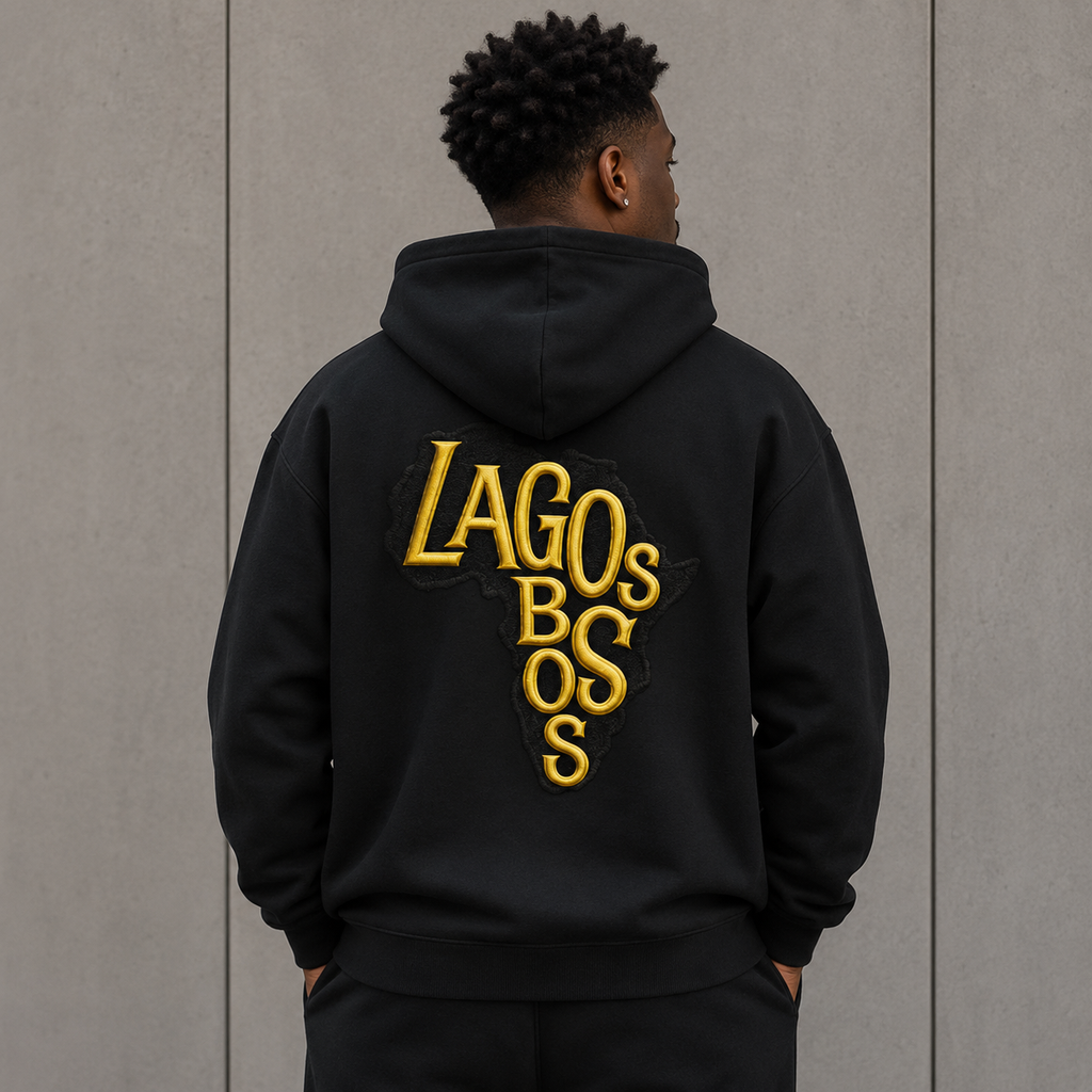 Lagos Boss Premium Organic Hoodie | Embroidered & Back Print Unisex Hoodie | Brandabubble