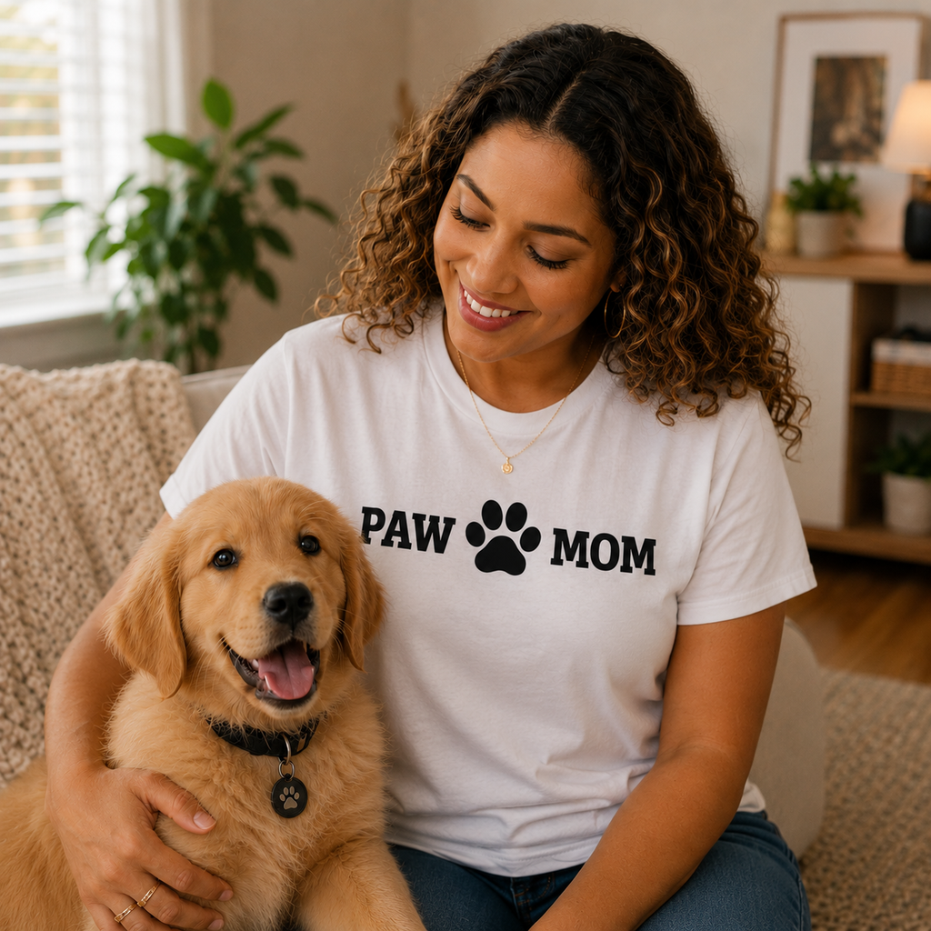 PAW MOM Premium Heavyweight Printed T-Shirt | Unisex Dog & Pet Mom Tee | Brandabubble