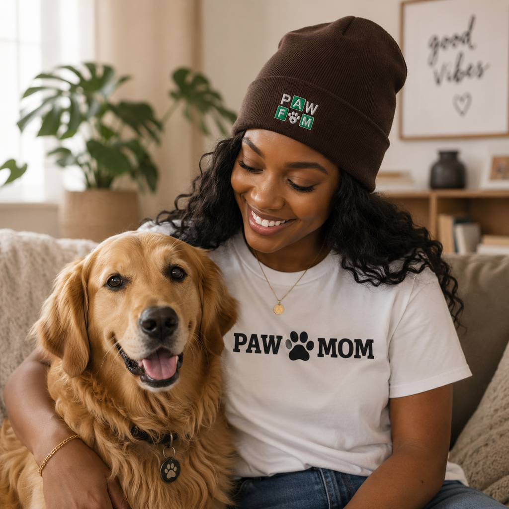 PAW FAM Dog Lover Premium 3D Puff Embroidered Cuffed Beanie | Unisex | Brandabubble