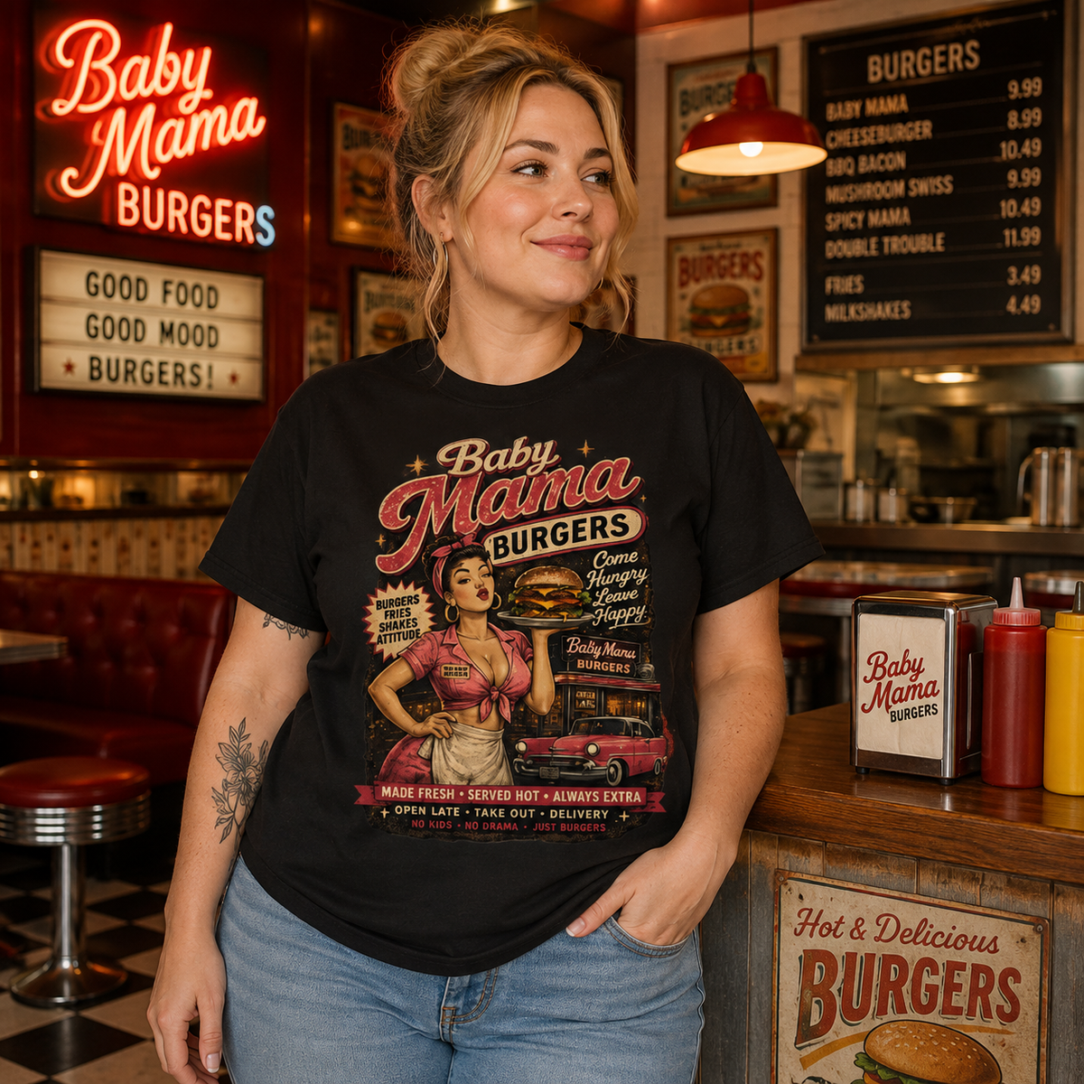 Baby Mama Burgers Premium Unisex Heavyweight T-Shirt | Garment-Dyed Cotton Tee | 18+ | Brandabubble