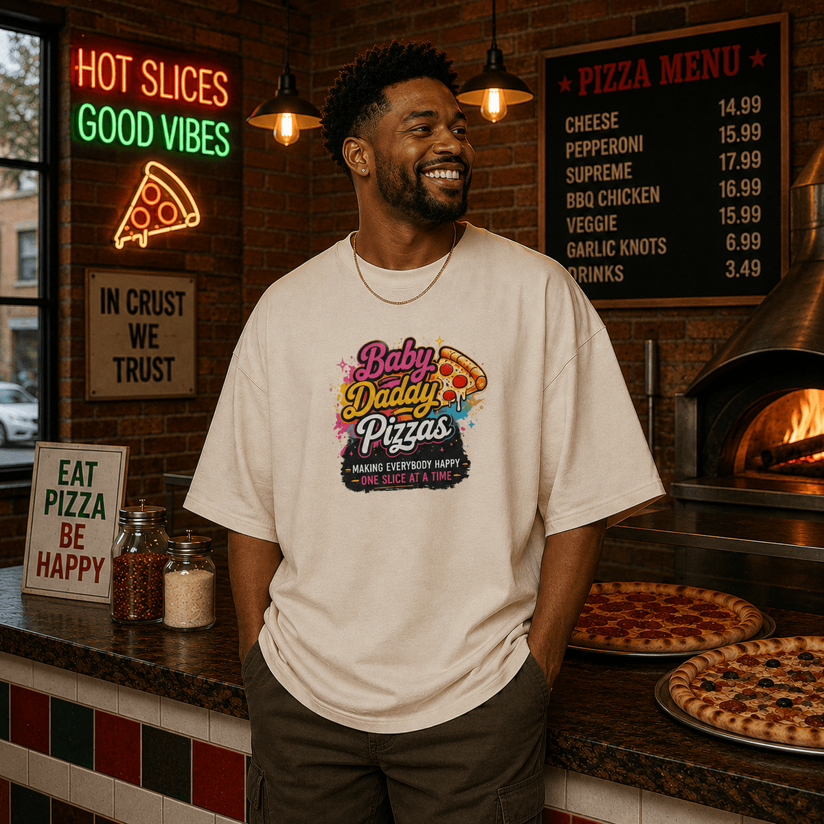Baby Daddy Pizzas Premium Oversized Faded T-Shirt | 18+ Funny Streetwear Tee | Brandabubble - Brandabubble
