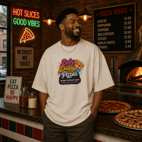 Baby Daddy Pizzas Premium Oversized Faded T-Shirt | 18+ Funny Streetwear Tee | Brandabubble - Brandabubble