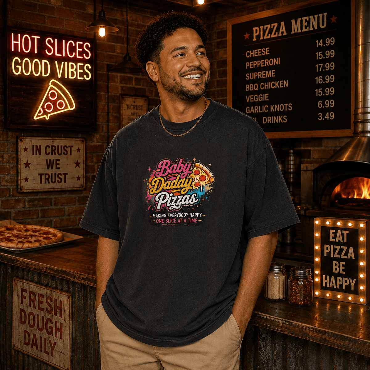 Baby Daddy Pizzas Premium Oversized Faded T-Shirt | 18+ Funny Streetwear Tee | Brandabubble - Brandabubble