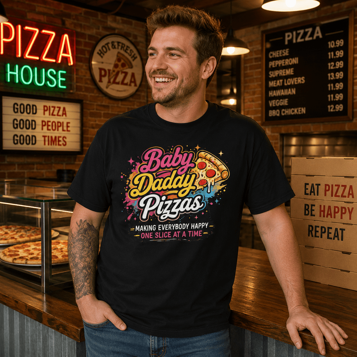 Baby Daddy Pizzas Premium Unisex Heavyweight T-Shirt | Garment-Dyed Cotton Tee | 18+ | Brandabubble - Brandabubble