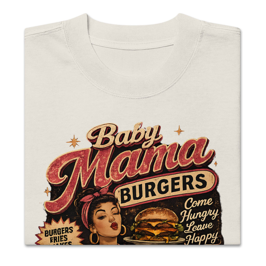 Baby Mama Burgers Premium Oversized Faded T-Shirt | 18+ Funny Streetwear Tee | Brandabubble - Brandabubble
