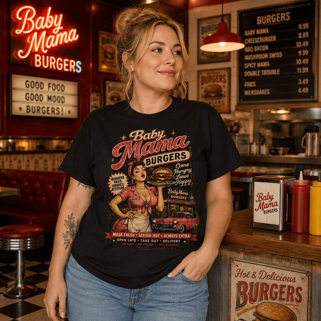 Baby Mama Burgers Premium Unisex Heavyweight T-Shirt | Garment-Dyed Cotton Tee | 18+ | Brandabubble - Brandabubble