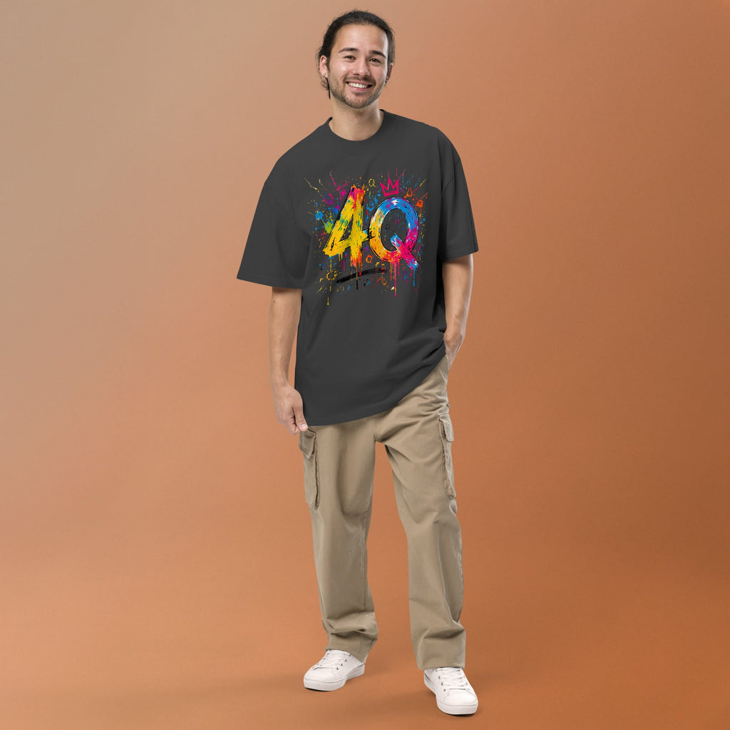 Colorful 4Q Statement Premium Oversized Faded T-Shirt | Unisex Streetwear Tee | Brandabubble - Brandabubble
