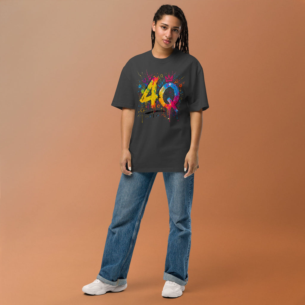 Colorful 4Q Statement Premium Oversized Faded T-Shirt | Unisex Streetwear Tee | Brandabubble - Brandabubble