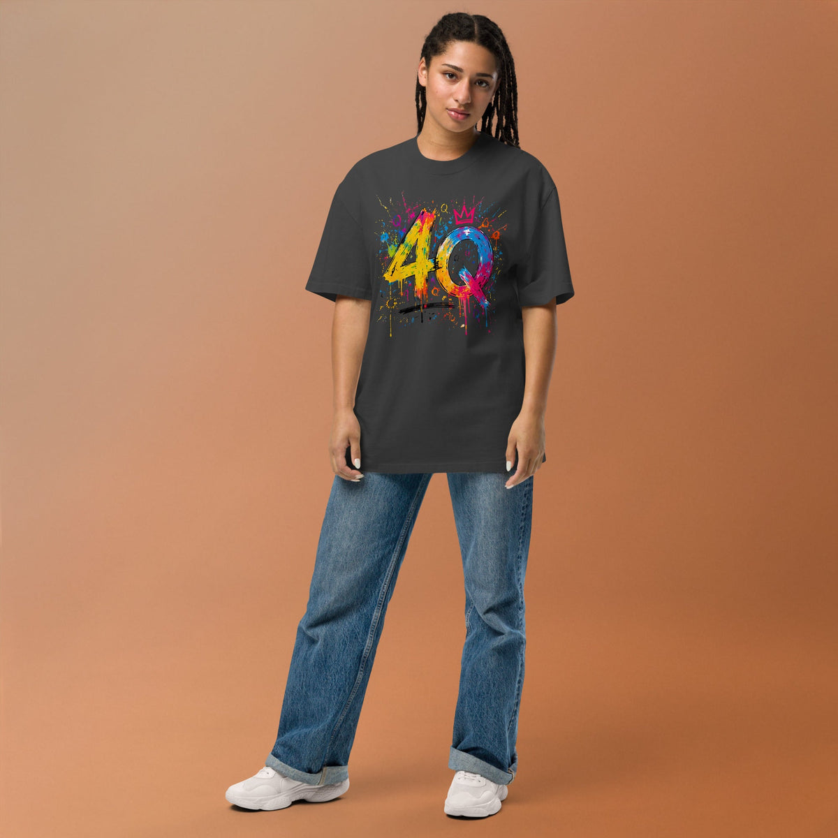 Colorful 4Q Statement Premium Oversized Faded T-Shirt | Unisex Streetwear Tee | Brandabubble - Brandabubble