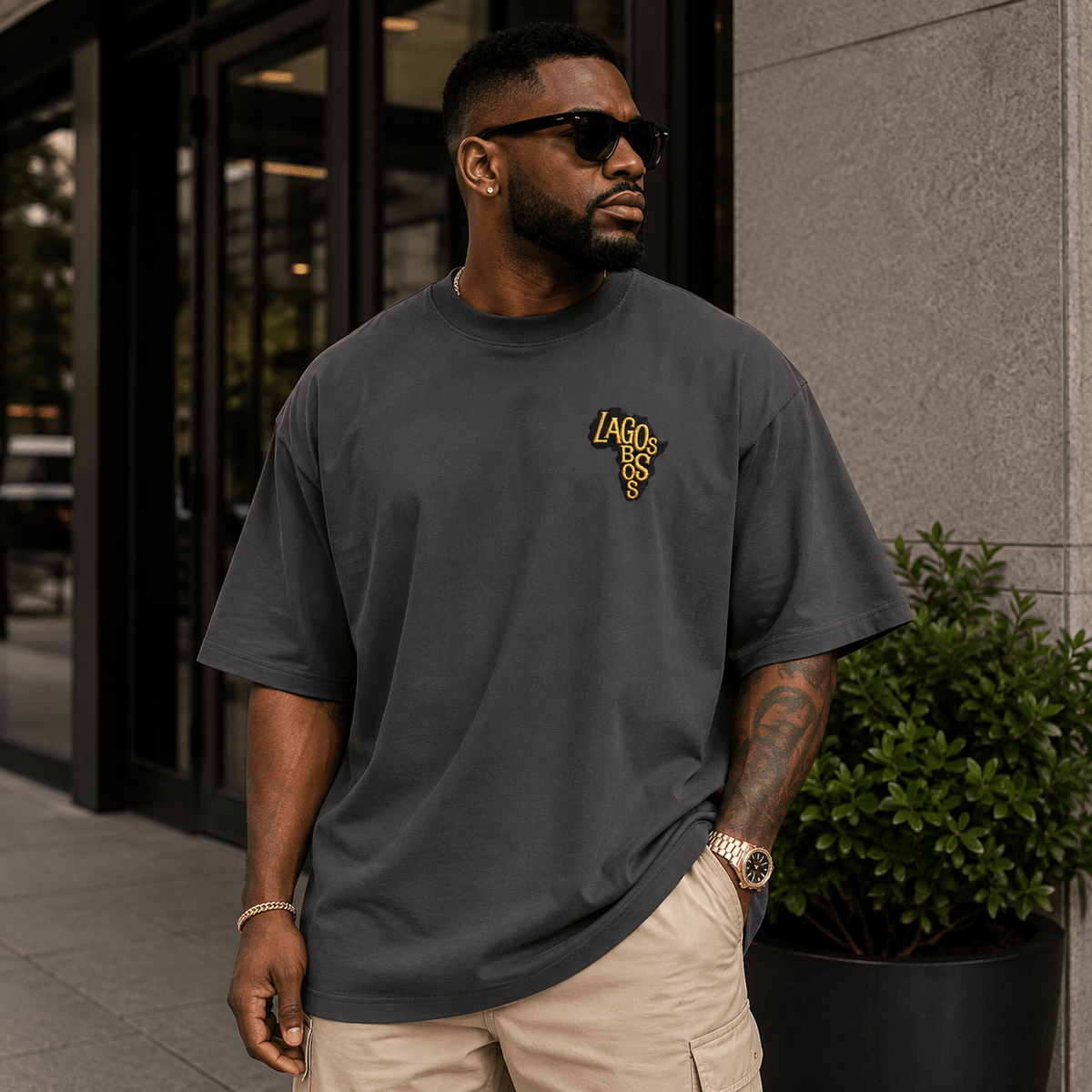 Lagos Boss Premium Men's Oversized Faded T-Shirt | AS Colour 5082 | Limited Edition | Brandabubble - Brandabubble
