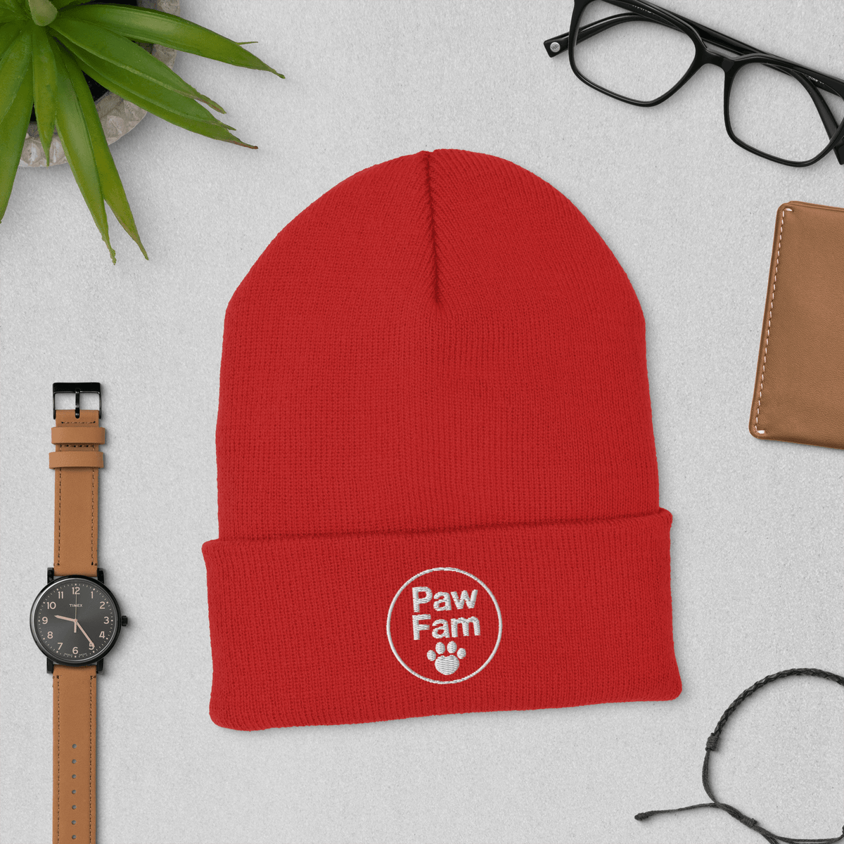 PAW FAM Dog Lover Premium 3D Puff Embroidered Cuffed Beanie | Unisex | Brandabubble - Brandabubble